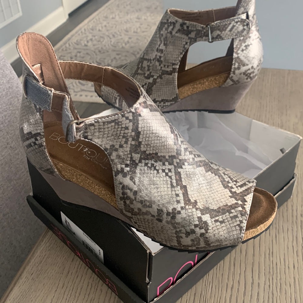 Corkys Sunburst II snake print wedge sandal